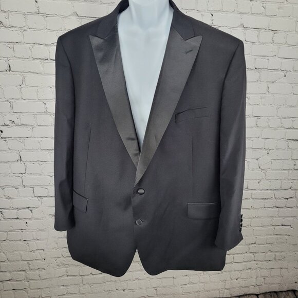 Lauren Ralph Lauren Black Label Black Wool Blend Satin Label Tuxedo Jacket 54L - Picture 1 of 13